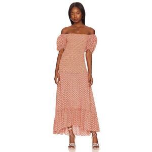 L*Space Womens Summatime Check Off The Shoulder Simone Maxi Dress Size M NWT